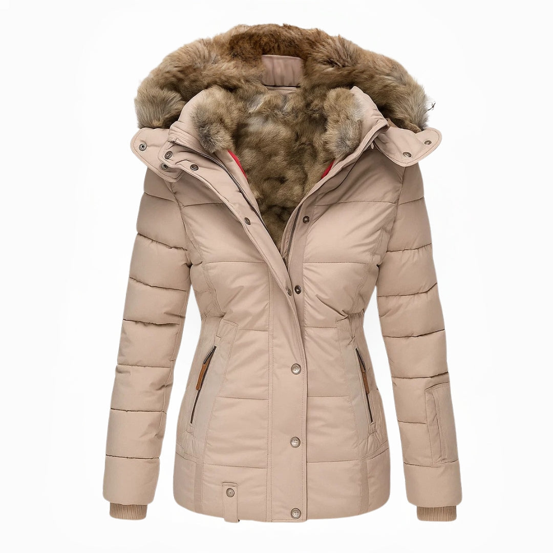 Women's Hooded Insulated Quilted Winter Coat - Beige