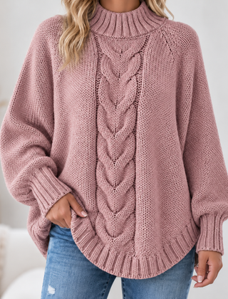 Pamella - Cable Knit Oversized Sweater - Pink