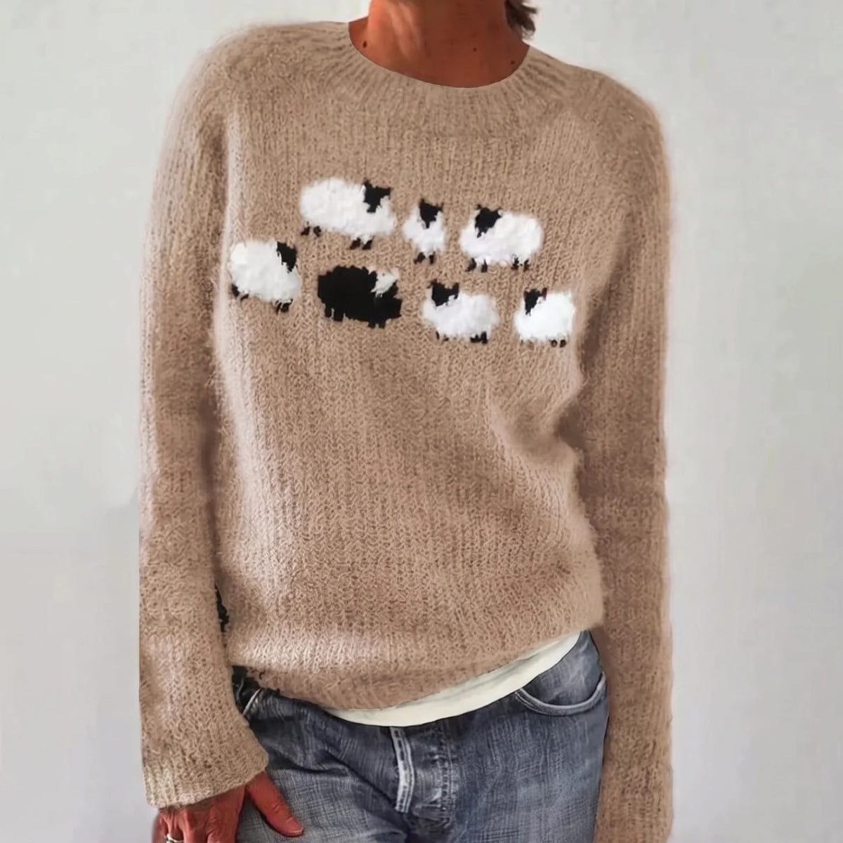 Bianka | Comfortable Cute Sheep Sweater - Beige