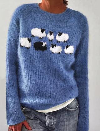 Bianka | Comfortable Cute Sheep Sweater - Navy Blue