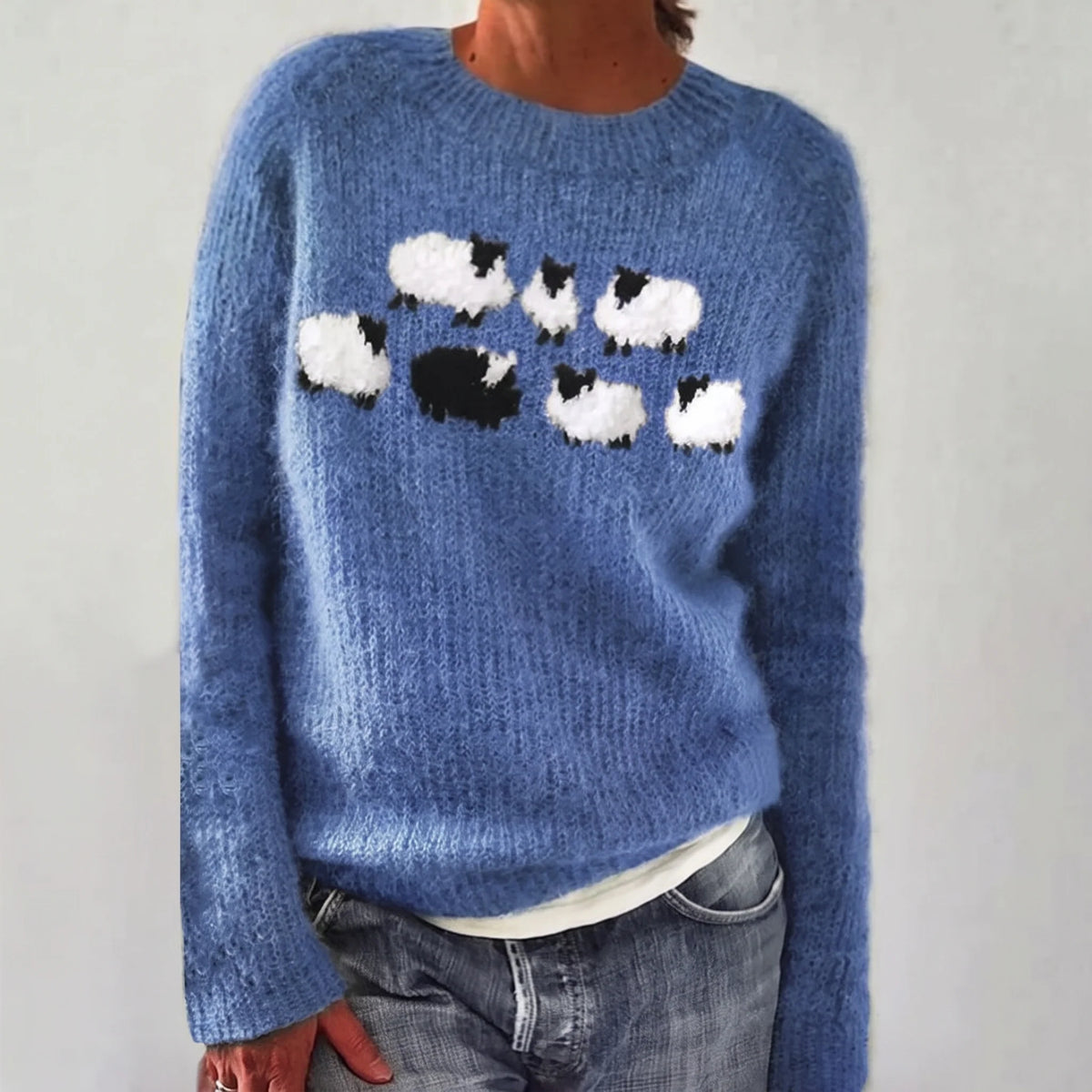 Bianka | Comfortable Cute Sheep Sweater - Navy Blue