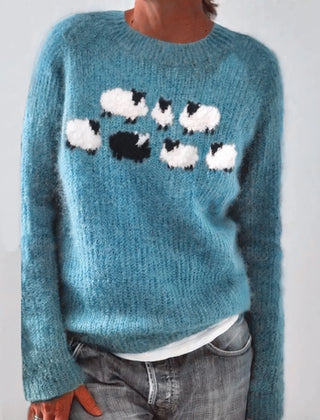 Bianka | Comfortable Cute Sheep Sweater - Light Blue