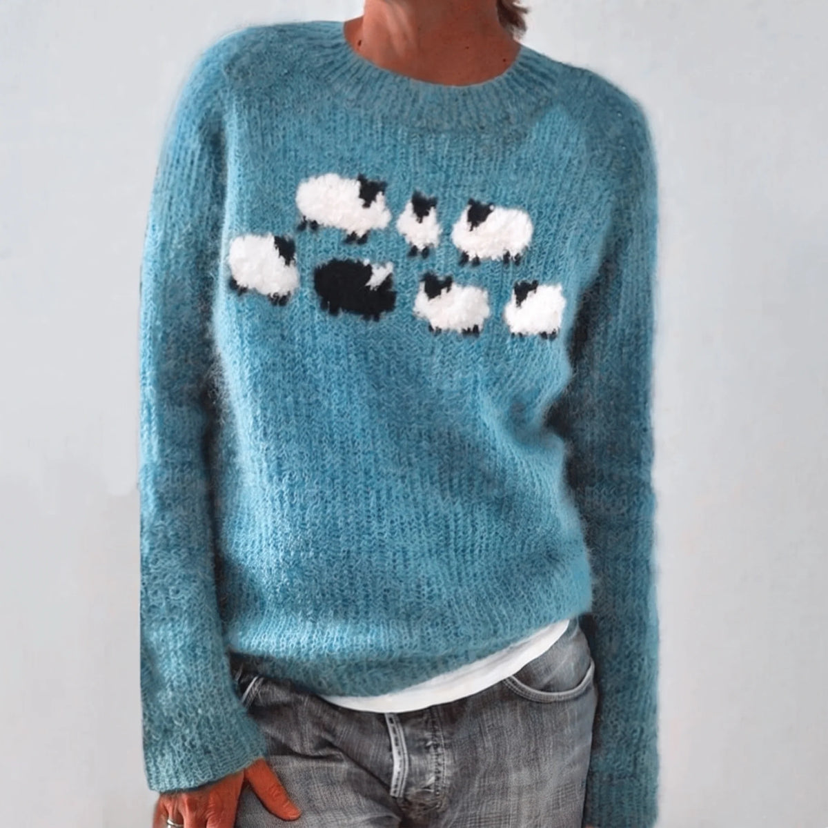 Bianka | Comfortable Cute Sheep Sweater - Light Blue