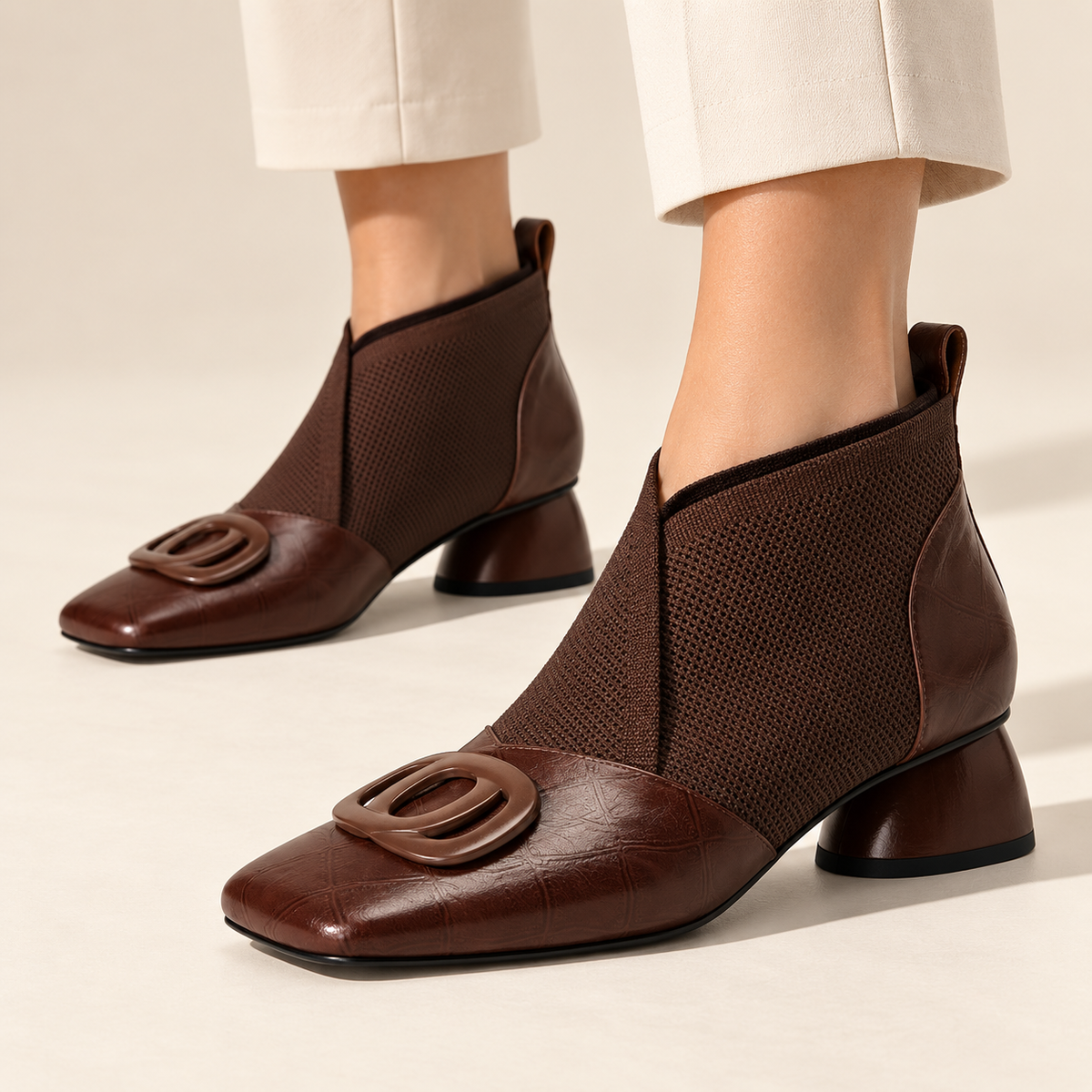 Clara | Sculpted Leather Boots - Brown