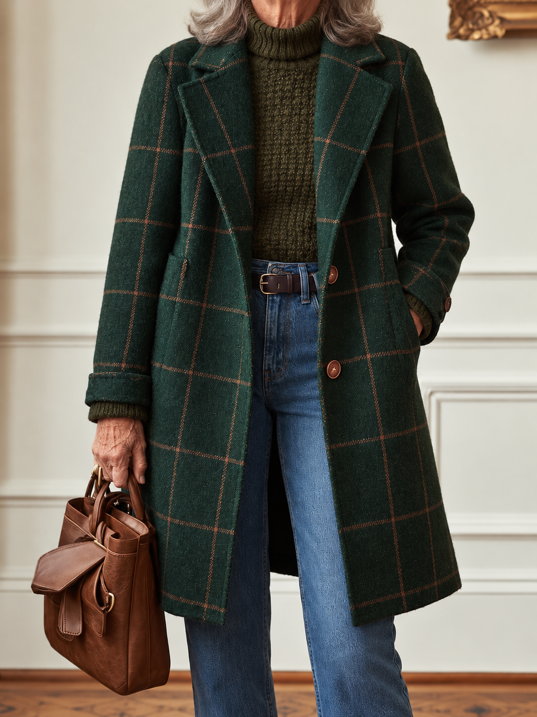 Adeline | Plaid Tweed Lapel Long-Sleeve Coat for Women