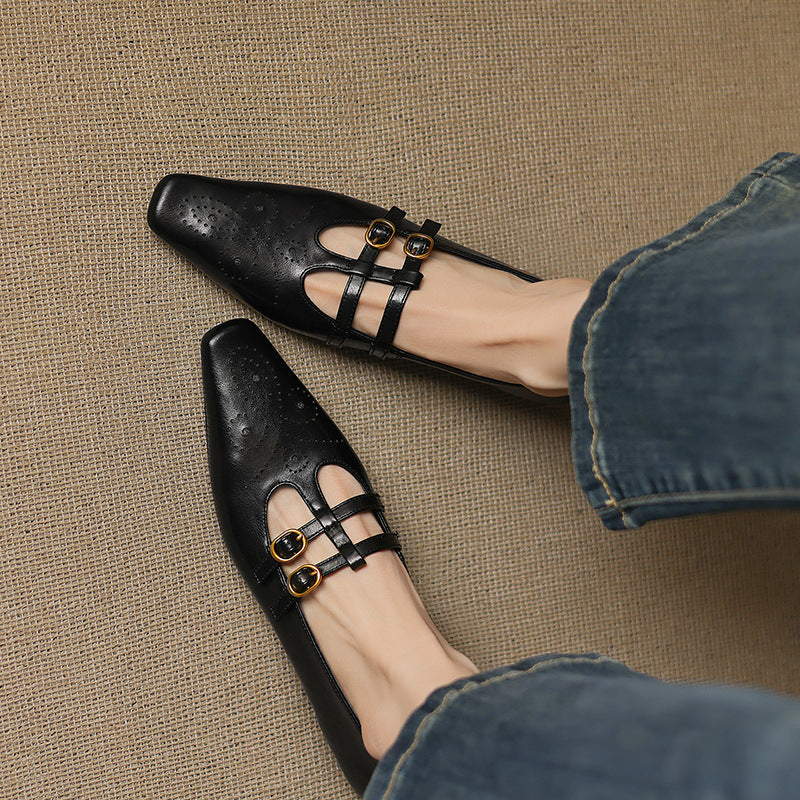 Ceyla | Brogued Double-Strap Flat