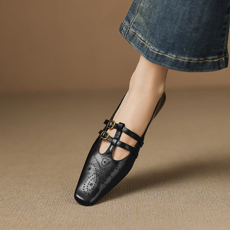 Ceyla | Brogued Double-Strap Flat