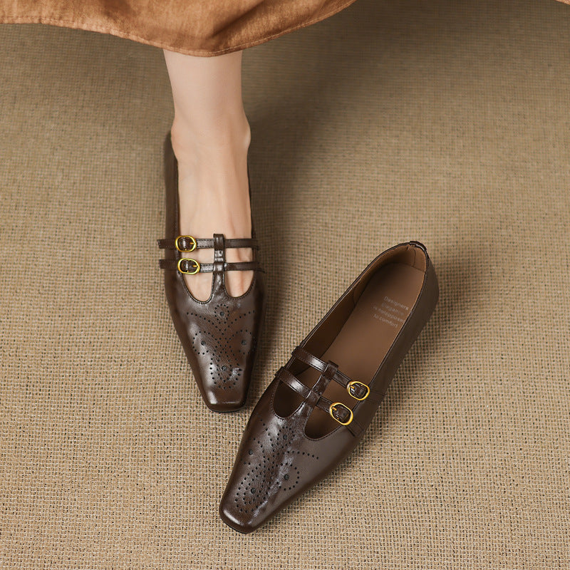Ceyla | Brogued Double-Strap Flat