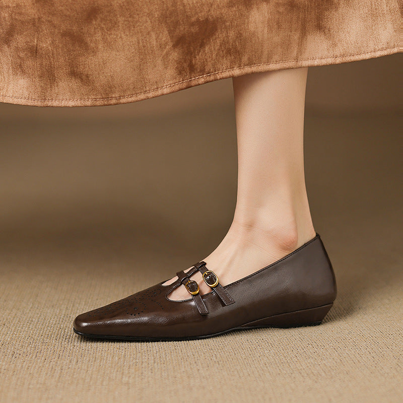 Ceyla | Brogued Double-Strap Flat