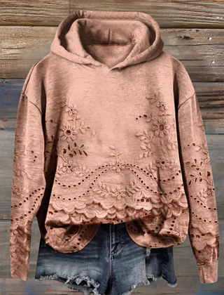 Rosa | Lace-Trim Charm Hoodie - Orange