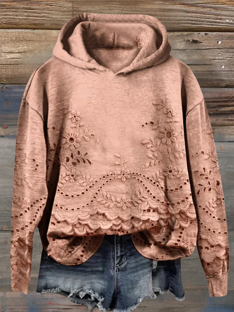 Rosa | Lace-Trim Charm Hoodie - Orange