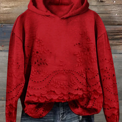 Rosa | Lace-Trim Charm Hoodie - Red