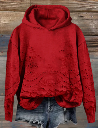 Rosa | Lace-Trim Charm Hoodie - Red