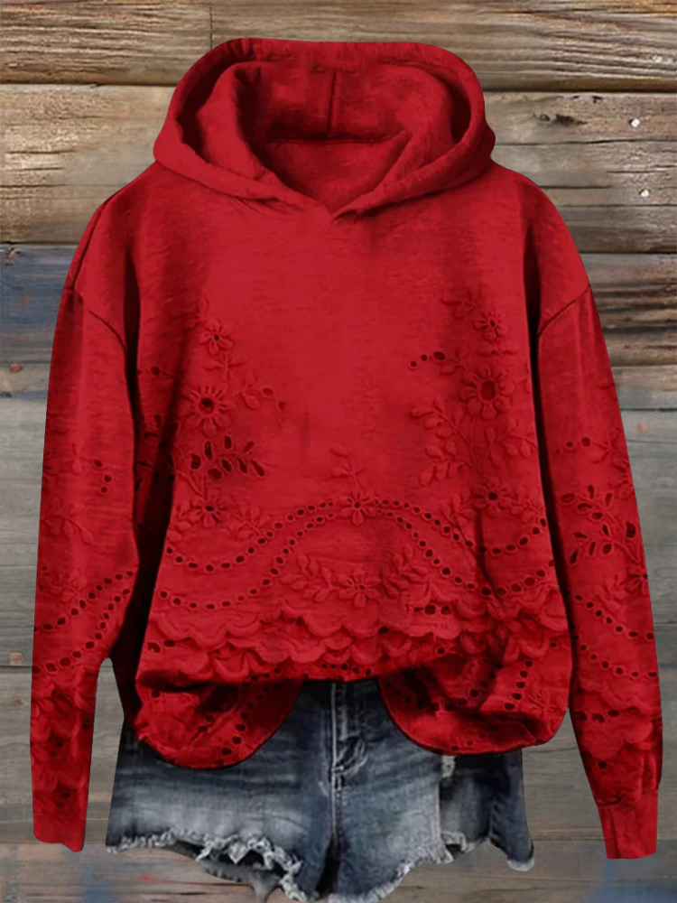 Rosa | Lace-Trim Charm Hoodie - Red