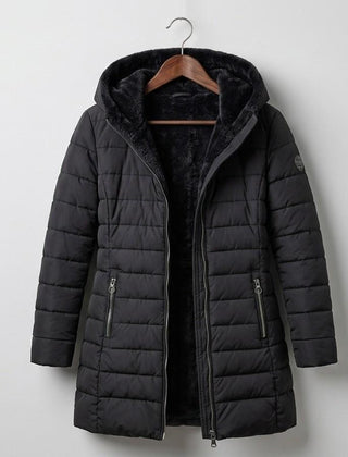 Anna Quilted A-Line Winter Coat - Black