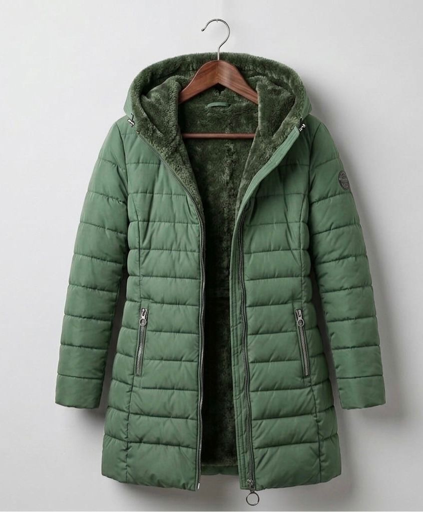 Anna Quilted A-Line Winter Coat - Dark Green