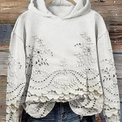 Rosa | Lace-Trim Charm Hoodie - White