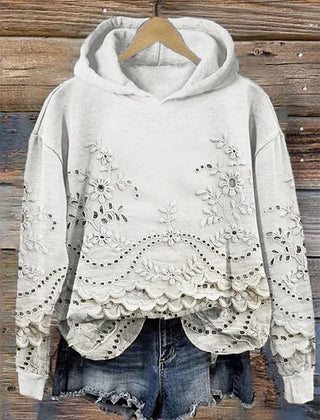 Rosa | Lace-Trim Charm Hoodie - White
