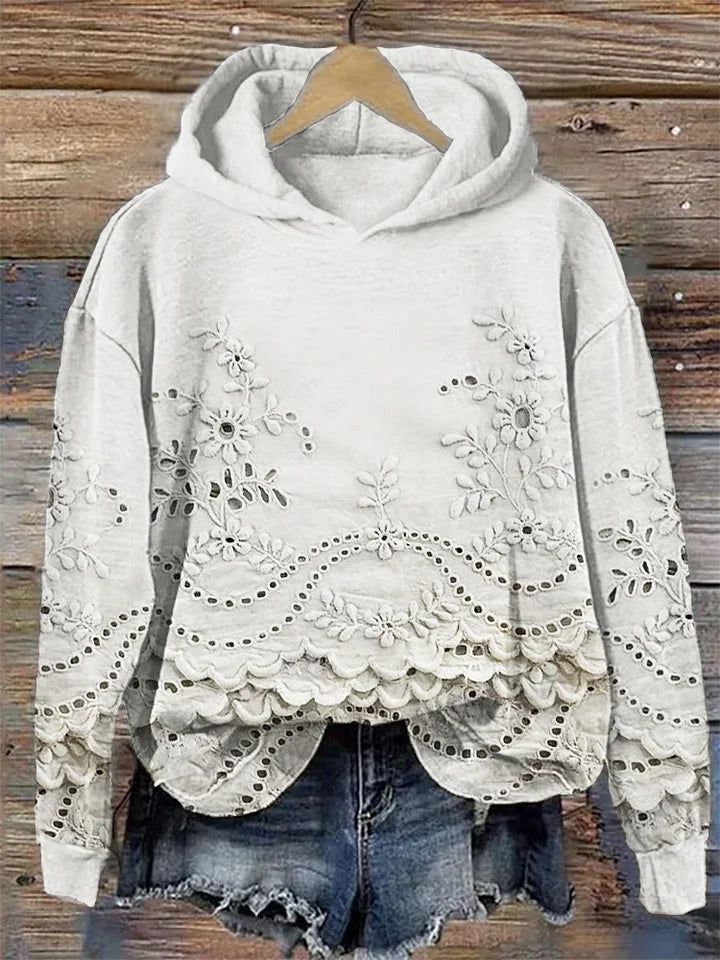 Rosa | Lace-Trim Charm Hoodie - White