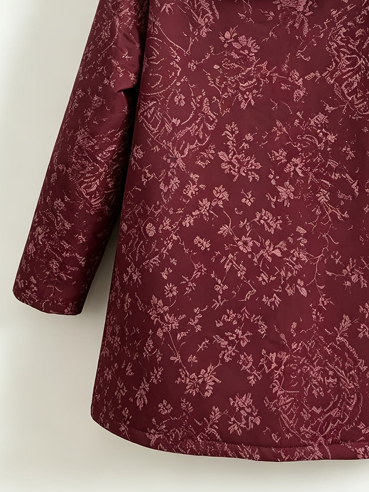 Rosemary | Fleece-Lined Floral Hooded Coat - Burgundy