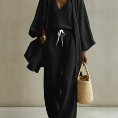 Tanisha | 3-piece Linen Look Set - Black
