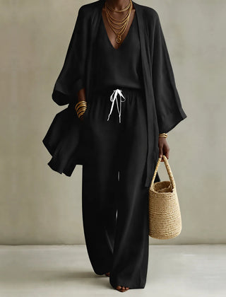 Tanisha | 3-piece Linen Look Set - Black