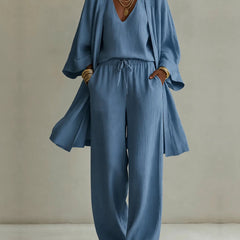 Tanisha | 3-piece Linen Look Set - Blue