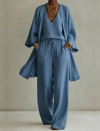 Tanisha | 3-piece Linen Look Set - Blue