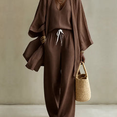 Tanisha | 3-piece Linen Look Set - Brown