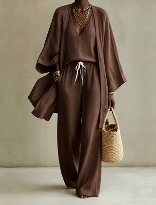 Tanisha | 3-piece Linen Look Set - Brown