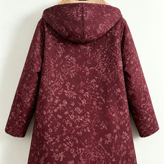 Rosemary | Fleece-Lined Floral Hooded Coat - Burgundy