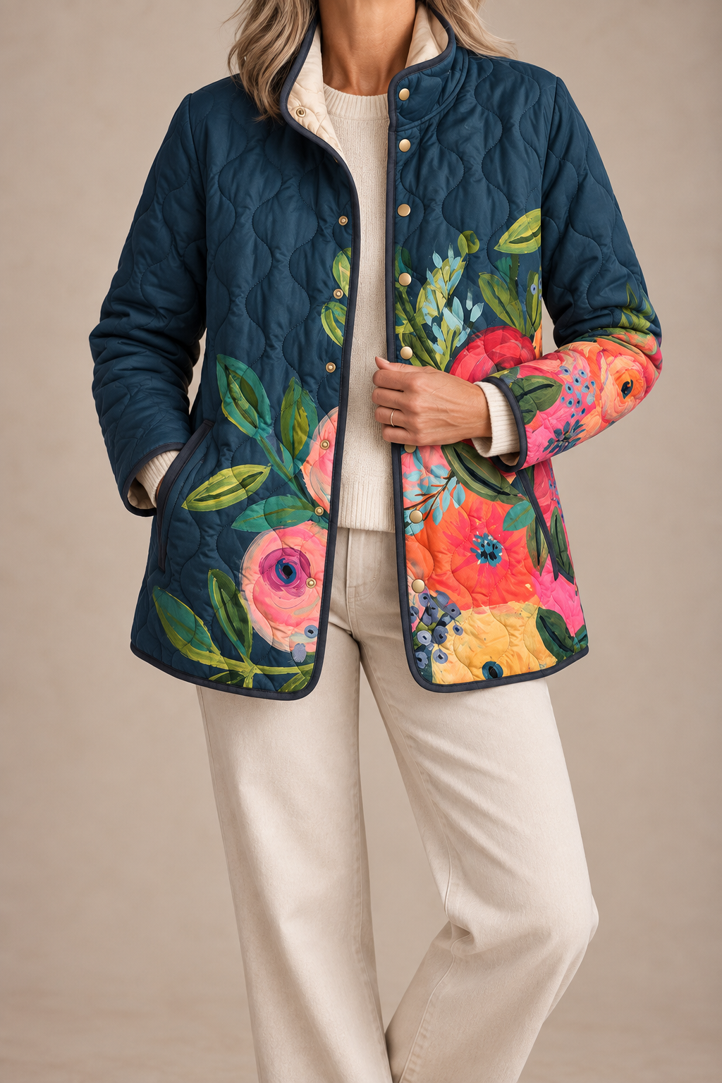 Amaya | Vintage Floral Print Quilted Jacket