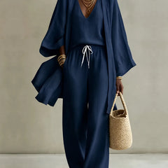 Tanisha | 3-piece Linen Look Set - Dark Blue
