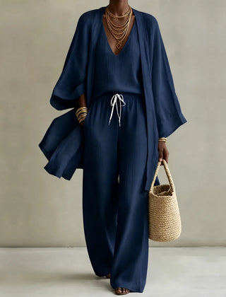 Tanisha | 3-piece Linen Look Set - Dark Blue