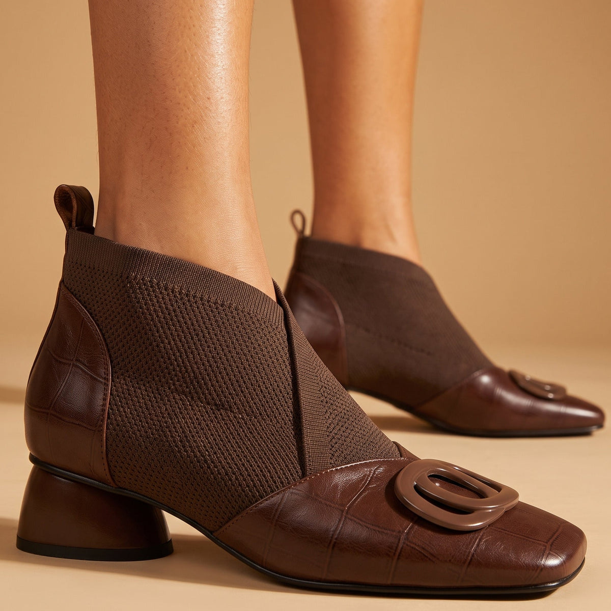 Clara | Sculpted Leather Boots - Brown