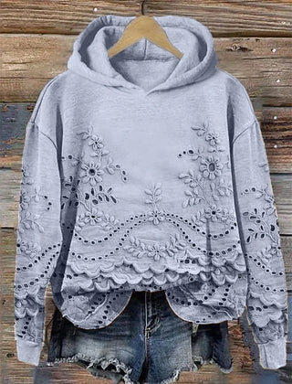 Rosa | Lace-Trim Charm Hoodie - Blue