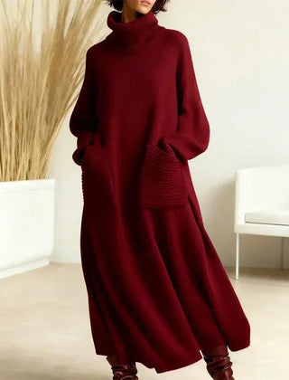 Irina High Collar Dress - Red