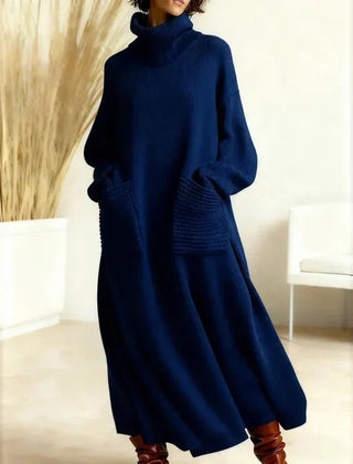 Irina High Collar Dress - Dark Blue