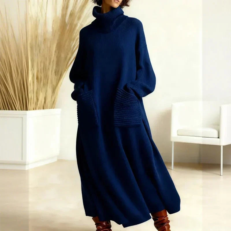 Irina High Collar Dress - Dark Blue