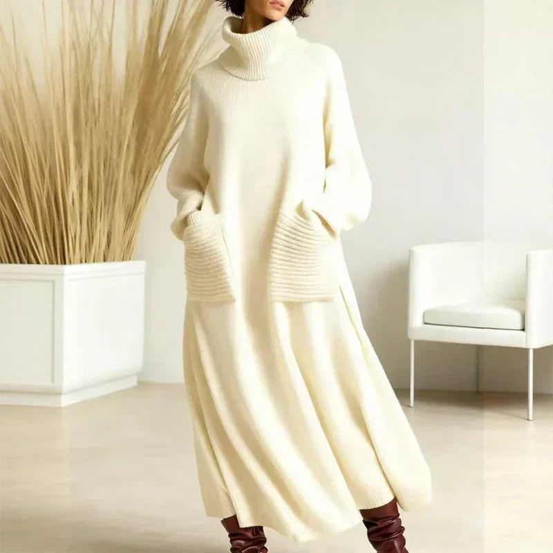 Irina High Collar Dress - White