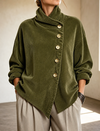 Tina | Asymmetric Corduroy Top - Olive