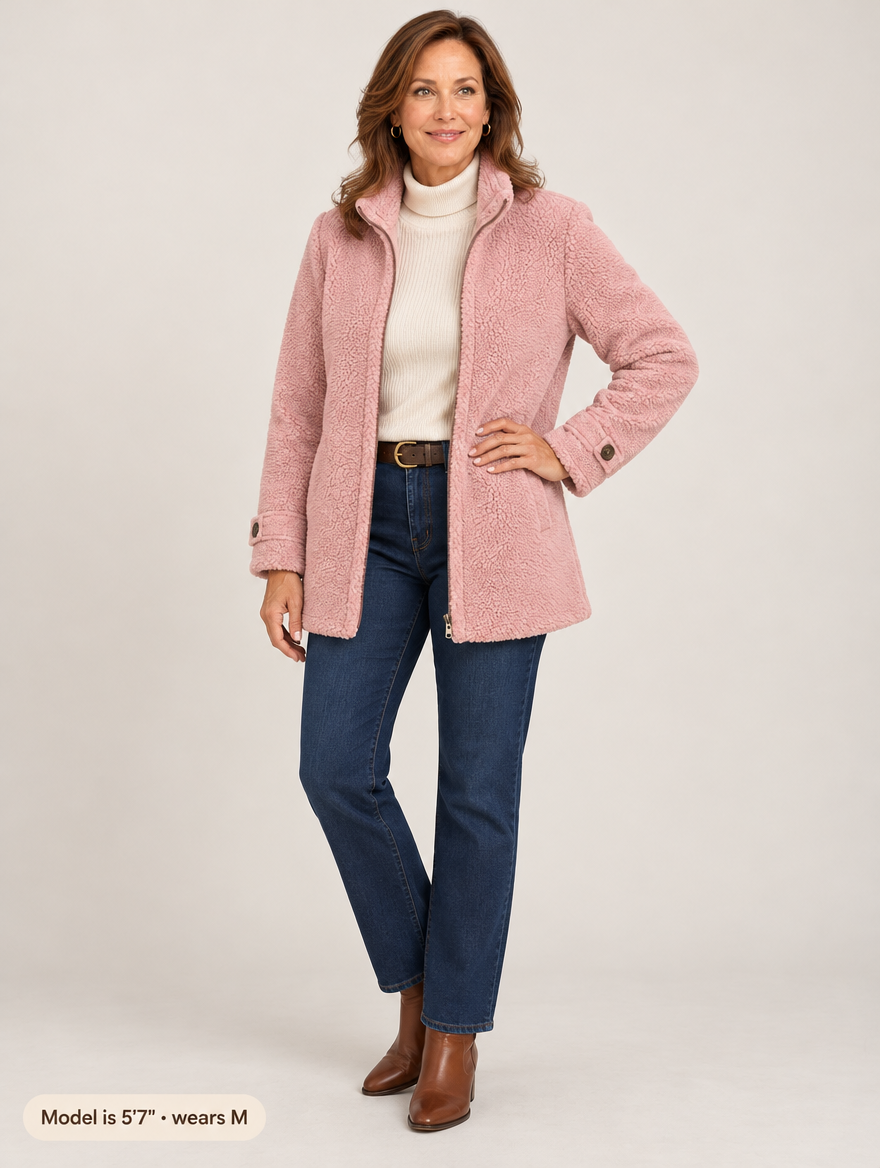 Nell | Sherpa Zip Jacket - Pink