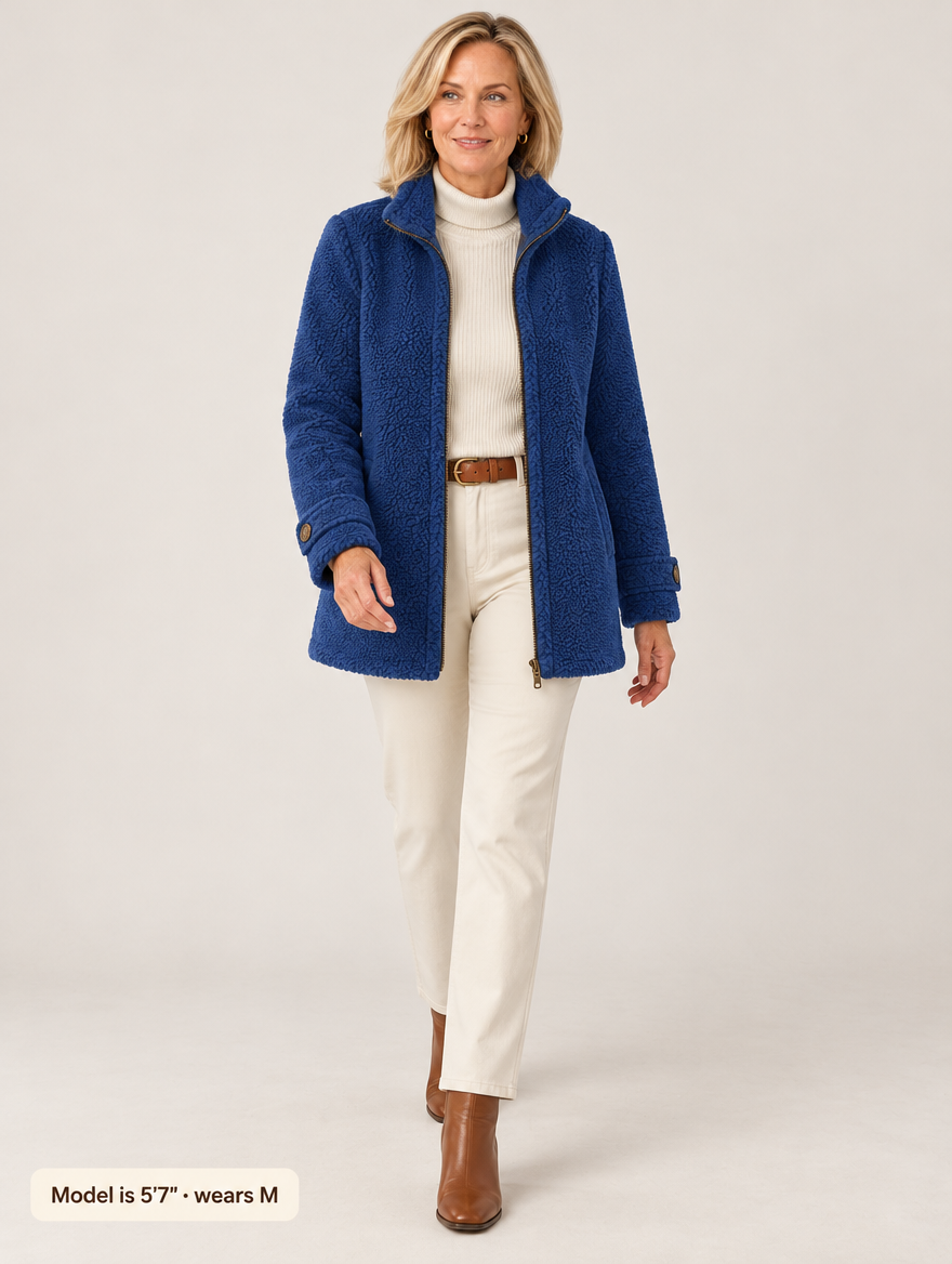 Nell | Sherpa Zip Jacket - Blue