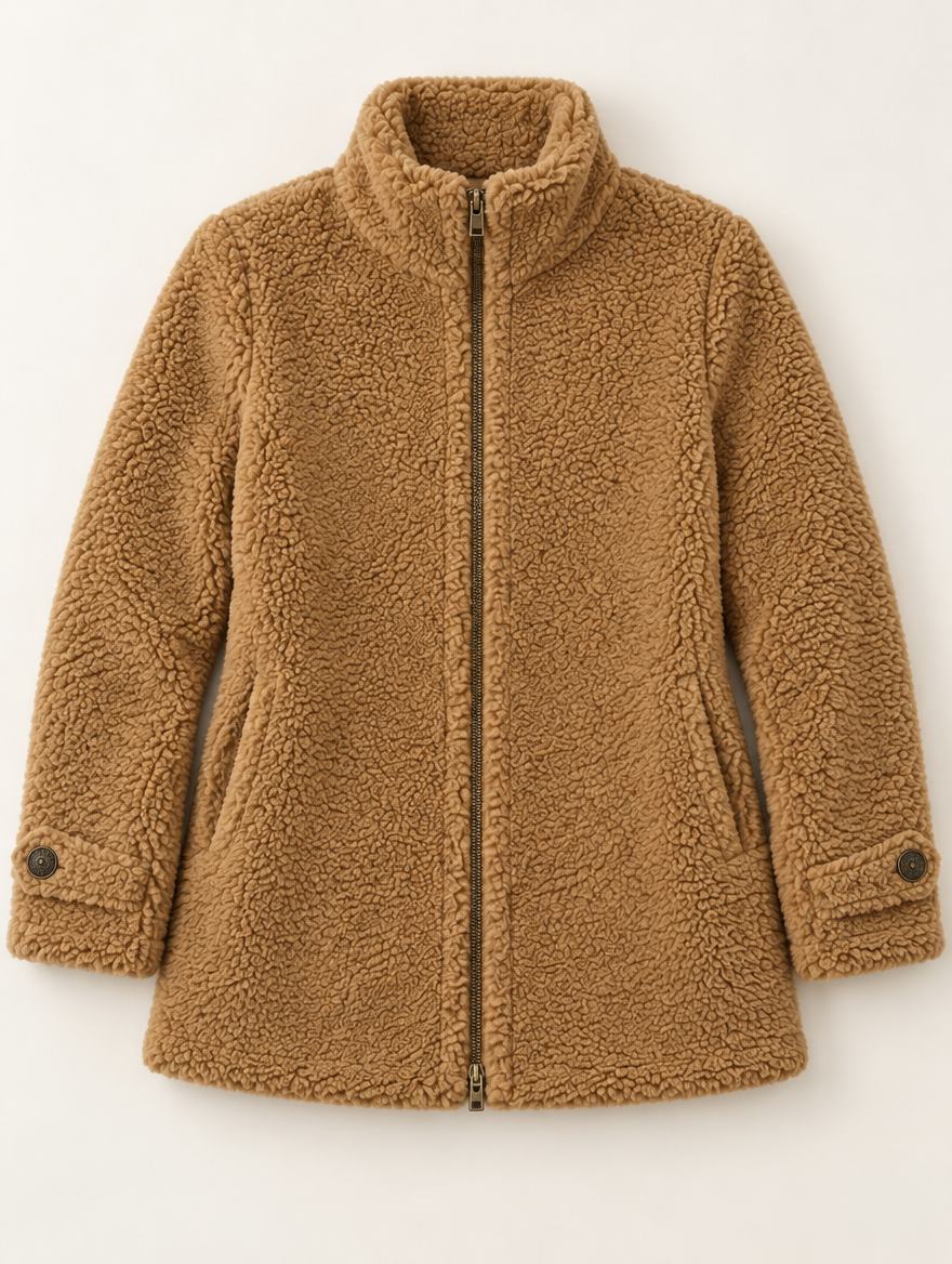 Nell | Sherpa Zip Jacket - Camel