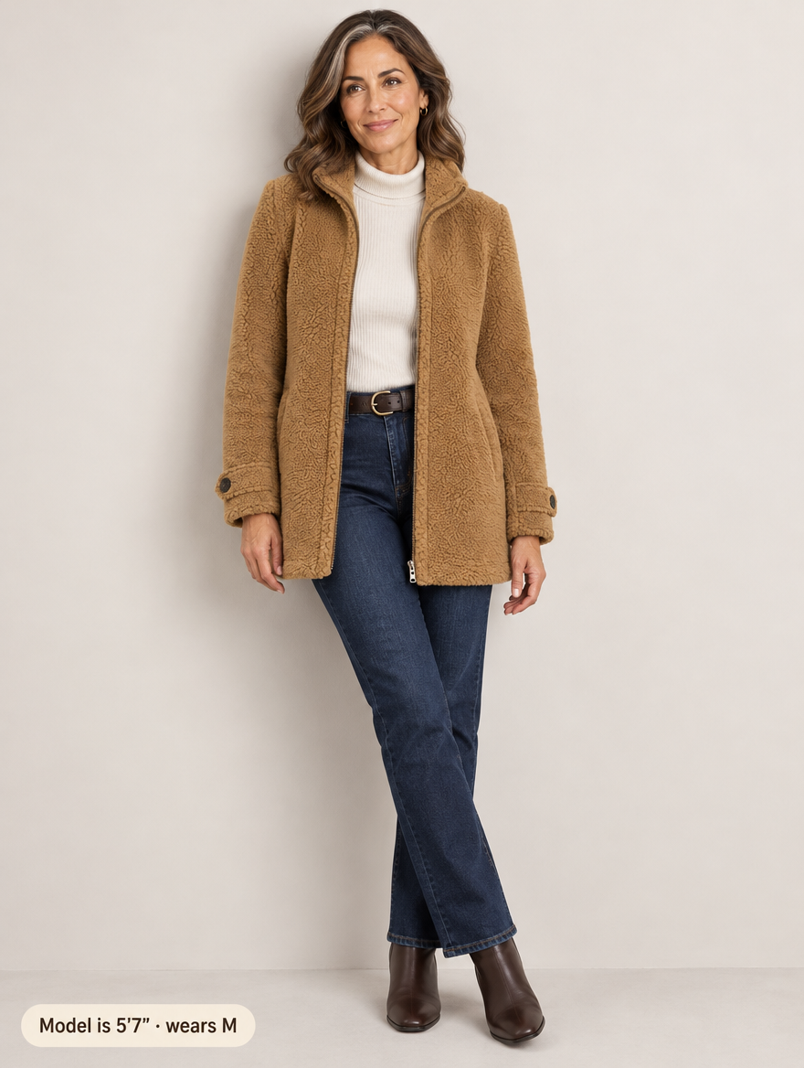 Nell | Sherpa Zip Jacket - Camel