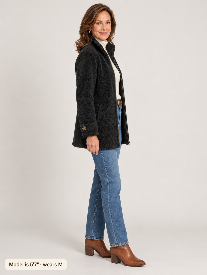 Nell | Sherpa Zip Jacket - Black