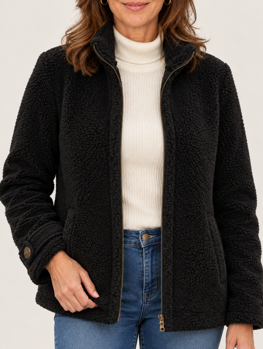 Nell | Sherpa Zip Jacket - Black