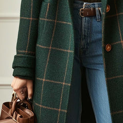 Adeline | Plaid Tweed Lapel Long-Sleeve Coat for Women