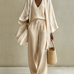 Tanisha | 3-piece Linen Look Set - Khaki