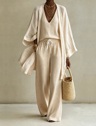 Tanisha | 3-piece Linen Look Set - Khaki